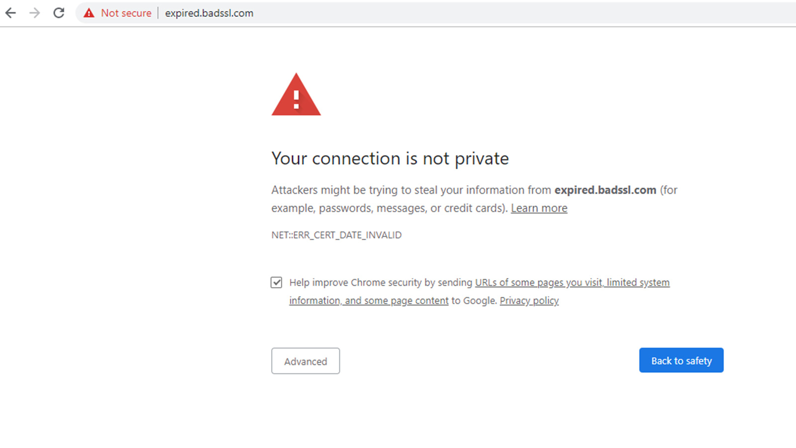 Expired SSL Warning Chrome